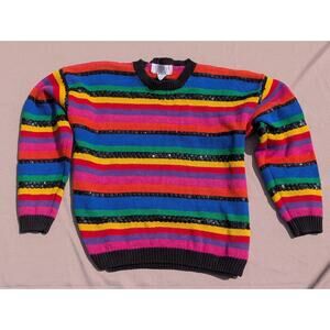 Vintage Michelle Stuart Rainbow Sweater Women's Large 90s Colorful